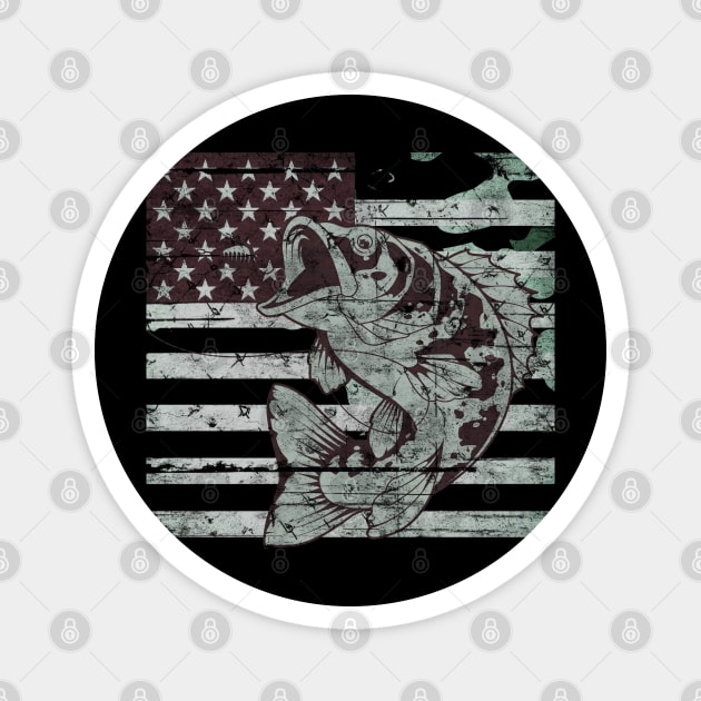 Fishing Camouflage US American Flag Bass Fish Design Magnet by Pixel Threads 